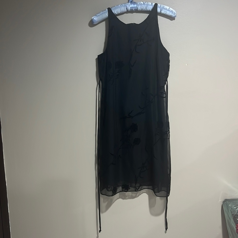 Elegant Black Floral Dress with Tie Back